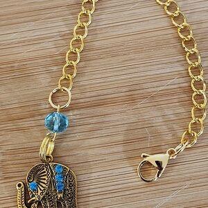Hand Crafted Stanley Cup Charm Elephant Gold Metal Turquoise Crystals Cup Handle